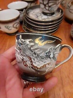 Lot of 15 Pcs Vtg Japan Raised Dragon Demitasse Cupsaucer Teapot& Creamer Set