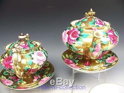 Lovely Nippon Hand Painted Roses Gold Tea Pot Creamer Sugar Cups & Saucers Set