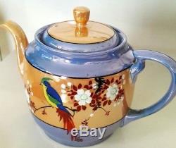Lusterware 21 Piece Porcelain Coffee/teapot Set Made In Japan Peach And Blue