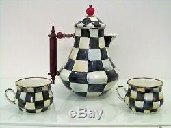 MACKENZIE CHILDS COFFEE/ TEA SET Courtly Check Pattern PITCHER TEAPOT & TWO CUPS