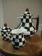 Mackenzie Childs Tea Set Courtly Check Pattern Teapot, Sugar Bowl And Creamer