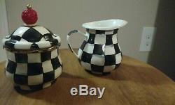 MACKENZIE CHILDS TEA SET Courtly Check Pattern teapot, sugar bowl and creamer