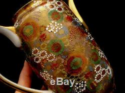 MARKED Kutani JAPANESE MEIJI THOUSAND FLOWER TEA POT / EGG SHELL CUP SAUCER SET