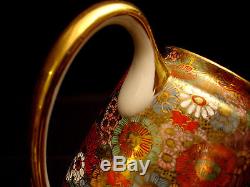 MARKED Kutani JAPANESE THOUSAND FLOWER SATSUMA TEA POT / EGGSHELL CUP&SAUCER SET