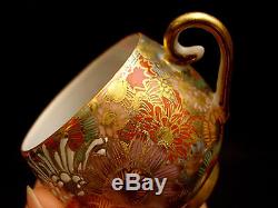 MARKED Kutani JAPANESE THOUSAND FLOWER SATSUMA TEA POT / EGGSHELL CUP&SAUCER SET