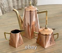 MCM Copper Coffee/Tea Pot, 3-Piece Set with Bronze Accents. RARE! GORGEOUS