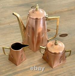 MCM Copper Coffee/Tea Pot, 3-Piece Set with Bronze Accents. RARE! GORGEOUS