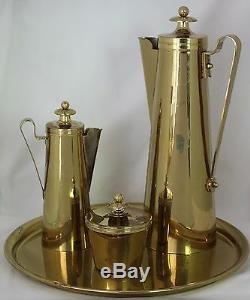 MCM Tommi Parzinger DORLYN BRASS Coffee Set Tray Sugar Creamer Tall Pot Vintage