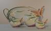 Mib Franz Porcelain Teapot, Sugar Jar, Creamer & Tray Papillon Butterfly Tea Set