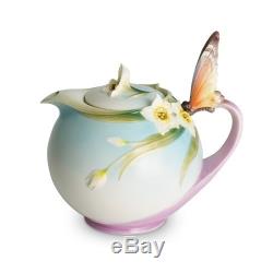 MIB Franz Porcelain Teapot, Sugar Jar, Creamer & Tray Papillon Butterfly Tea Set