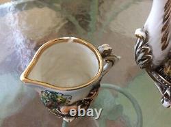 MIDCENTURY TEA SET Capodimonte Teapot Sugar Bowl Creamer Saucer Cups Bell CHERUB