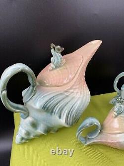 MID Century Hull USA Snail Conch Seashell & Seahorse Teapot Sugar Creamer Set