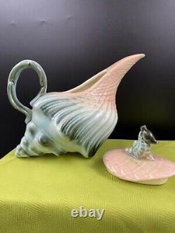 MID Century Hull USA Snail Conch Seashell & Seahorse Teapot Sugar Creamer Set