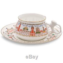 MOSCOW KREMLIN SET OF SIX Imperial Lomonosov Porcelain Tea Cups Saucers NEW