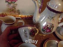 MUSICAL TEA POT SET Demitasse/Childs Iridescent victorian Made in japan Antique