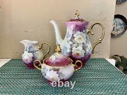 MZ Czech Republic Porcelain Tea Pot Set Creamer Sugar bowl/tray signed M. Barone