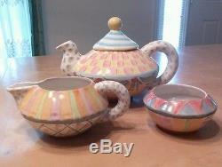 MacKENZIE-CHILDS Tea Set BUTTERFLY Pattern Tea Pot, Sugar & Creamer