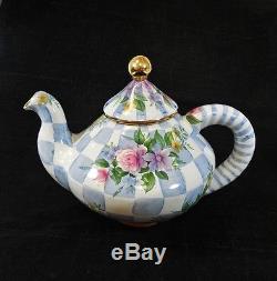 MacKenzie Childs Blue Honeymoon Morning Glory Teapot Tea Pot, Checkered