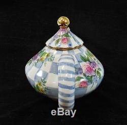 MacKenzie Childs Blue Honeymoon Morning Glory Teapot Tea Pot, Checkered