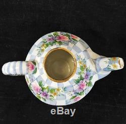 MacKenzie Childs Blue Honeymoon Morning Glory Teapot Tea Pot, Checkered