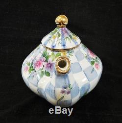 MacKenzie Childs Blue Honeymoon Morning Glory Teapot Tea Pot, Checkered