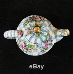 MacKenzie Childs Blue Honeymoon Morning Glory Teapot Tea Pot, Checkered