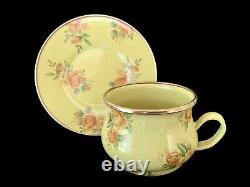 MacKenzie Childs Green Rose Floral Enamelware 3 Piece Lot Sm Teapot Cup & Saucer
