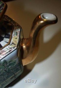 MacKenzie Childs Maclachlan Retired 3-Piece Tea Set Pot Creamer Sugar NICE Rare