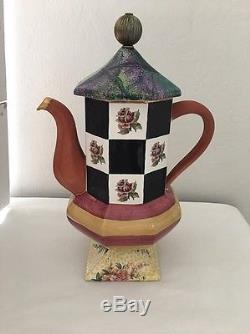 Mackenzie Childs 15 Tall Torquay Coffee Pot Frank & Mustard Stripe