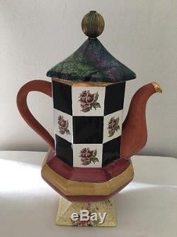 Mackenzie Childs 15 Tall Torquay Coffee Pot Frank & Mustard Stripe