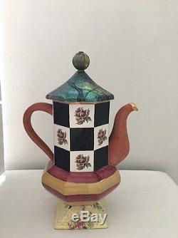 Mackenzie Childs 15 Tall Torquay Coffee Pot Frank & Mustard Stripe