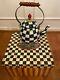 Mackenzie Childs Black And White Checkered Collectible Teapot With Box