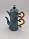 Mackenzie Childs Blue Floral Stacked Camp Coffee Tea Pot Creamer Set