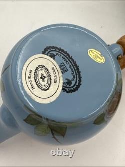 Mackenzie Childs Blue Floral Stacked Camp Coffee Tea Pot Creamer Set