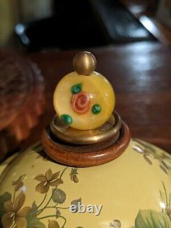 Mackenzie Childs Stacked Yellow Roses Enamel Tea Pot Set with Glass Finials