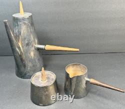 Made In Italy Kalmar MCM Vtg Metal Coffee / Tea Pot Set & Creamer & Sugar