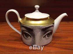 Magnificent Fornasetti Lina Gold, Black & White Tea Porcelain Tea Pot Teapot