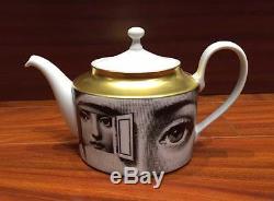 Magnificent Fornasetti Lina Gold, Black & White Tea Porcelain Tea Pot Teapot