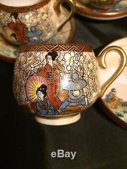 Marked Kutani Japanese Meiji Tea Set Eggshell Porcelain