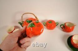 Maruhon Ware Japan 9 Piece Vintage Tomato / Pumpkin Tea Set 5 Cups Sugar Creamer