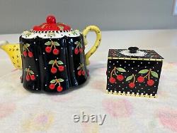 Mary Engelbreit Very Cherry teapot & tea storage box, container. Great condition