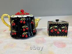 Mary Engelbreit Very Cherry teapot & tea storage box, container. Great condition