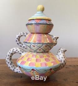 McKENZIE CHILDS Stacking Tea/Coffee Pot, Sugar & Creamer Never Used! 1995