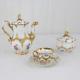 Meissen Porcelain Gilt & Floral Tea Set Antique Relief Pattern Baroque Tea Pot +
