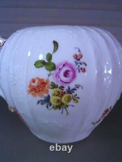 Meissen c1763 Porcelain Hand Painted Floral Teapot Crossed Swords Mark