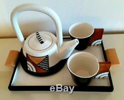 Memphis Style Design Teapot, Tray and 2 Cups, Modern Memphis Era 1980's
