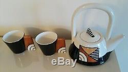 Memphis Style Design Teapot, Tray and 2 Cups, Modern Memphis Era 1980's