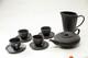 Michael Aram Africana Black Textured Tea Set, Tea Pot, 4 Cups With Saucers