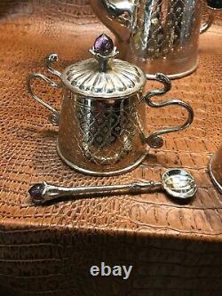 Michael Aram Mughal Garden Tea Set Peacock Silver Tray Pot Spoon Cream Sugar SFE