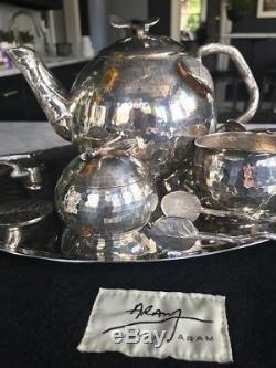 Michael-aram-complete-tea-set-teapot-creamer-with-lids-sugar-bowl-tongs-tray